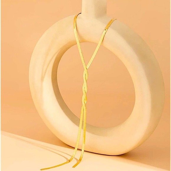 Y Lariat Gold Plated Snake Herringbone Twisted Tassel Necklace - Picture 10 of 13